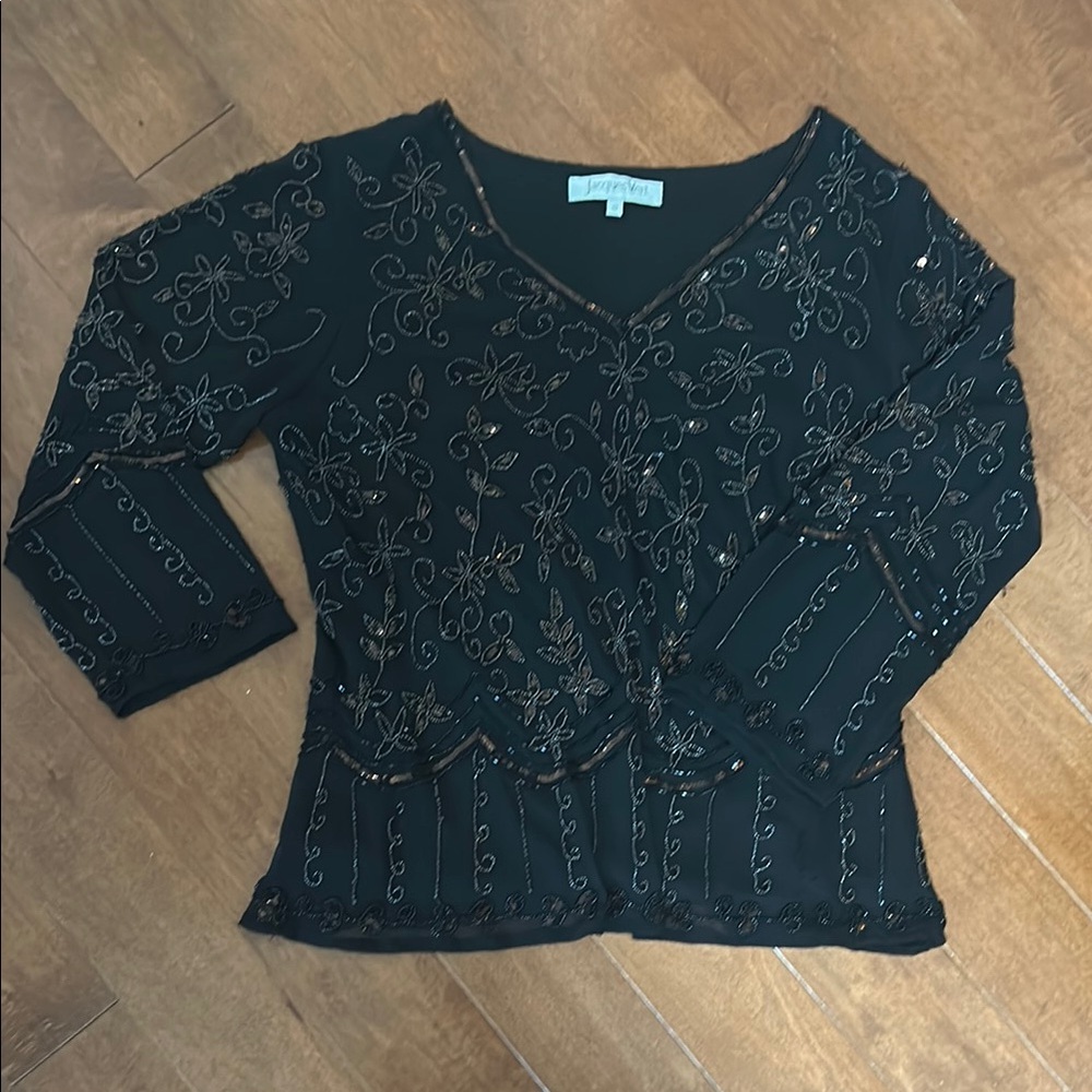 Black Beaded Women's Top